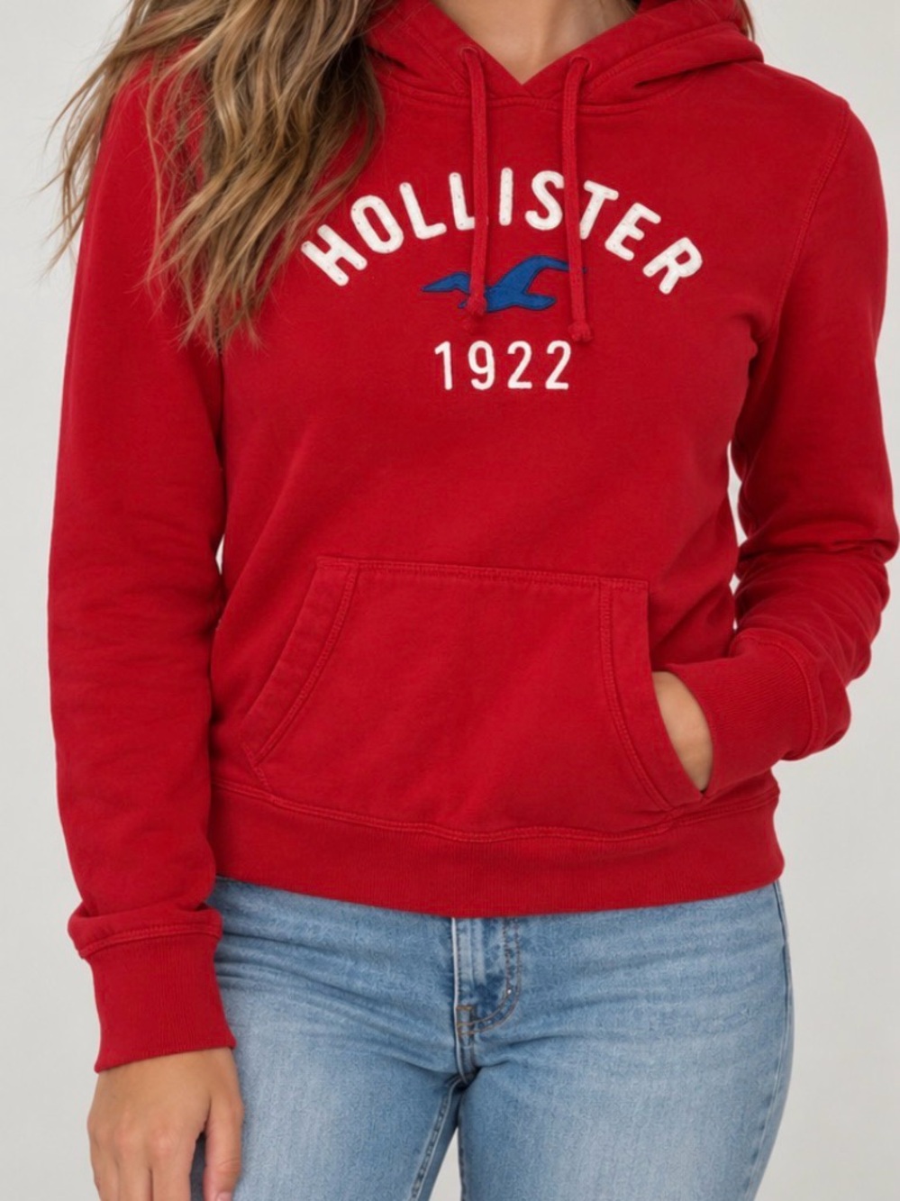 Hollister Red Logo Pullover Hoodie Women’s Size Large